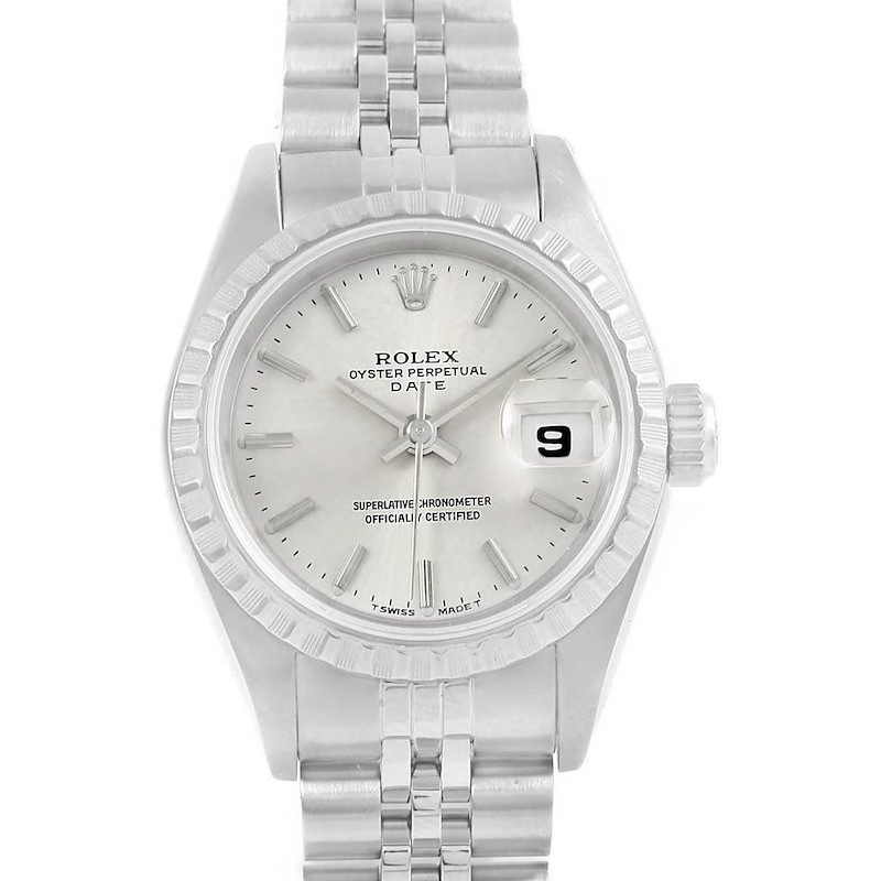 Rolex Date Silver Baton Dial Automatic Steel Womens Watch 69240 SwissWatchExpo
