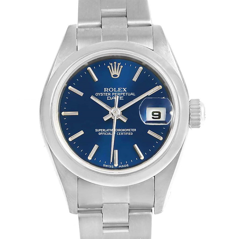 Rolex Date Blue Baton Dial Oyster Bracelet Steel Ladies Watch 79160 SwissWatchExpo