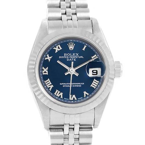 Photo of Rolex Datejust Ladies Steel White Gold Blue Dial Watch 79174 Box Papers