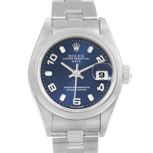 Photo of Rolex Date Blue Dial Oyster Bracelet Steel Ladies Watch 79240