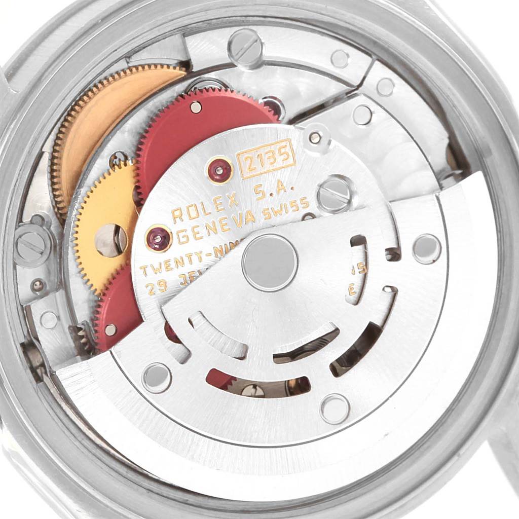 The image shows the internal movement mechanism of a Rolex Date 69190 Women's Stainless Steel Silver Dial 69190 Women's Stainless Steel Silver Dial model watch from a direct overhead angle.