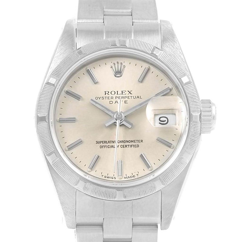 Rolex Oyster Perpetual Date Steel Silver Dial Ladies Watch 69190 SwissWatchExpo