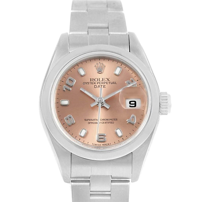 Rolex Date Salmon Dial Oyster Bracelet Steel Ladies Watch 79160 SwissWatchExpo