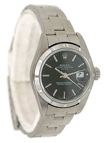 Rolex Date Ladies Steel Watch Black Stick 79190 SwissWatchExpo