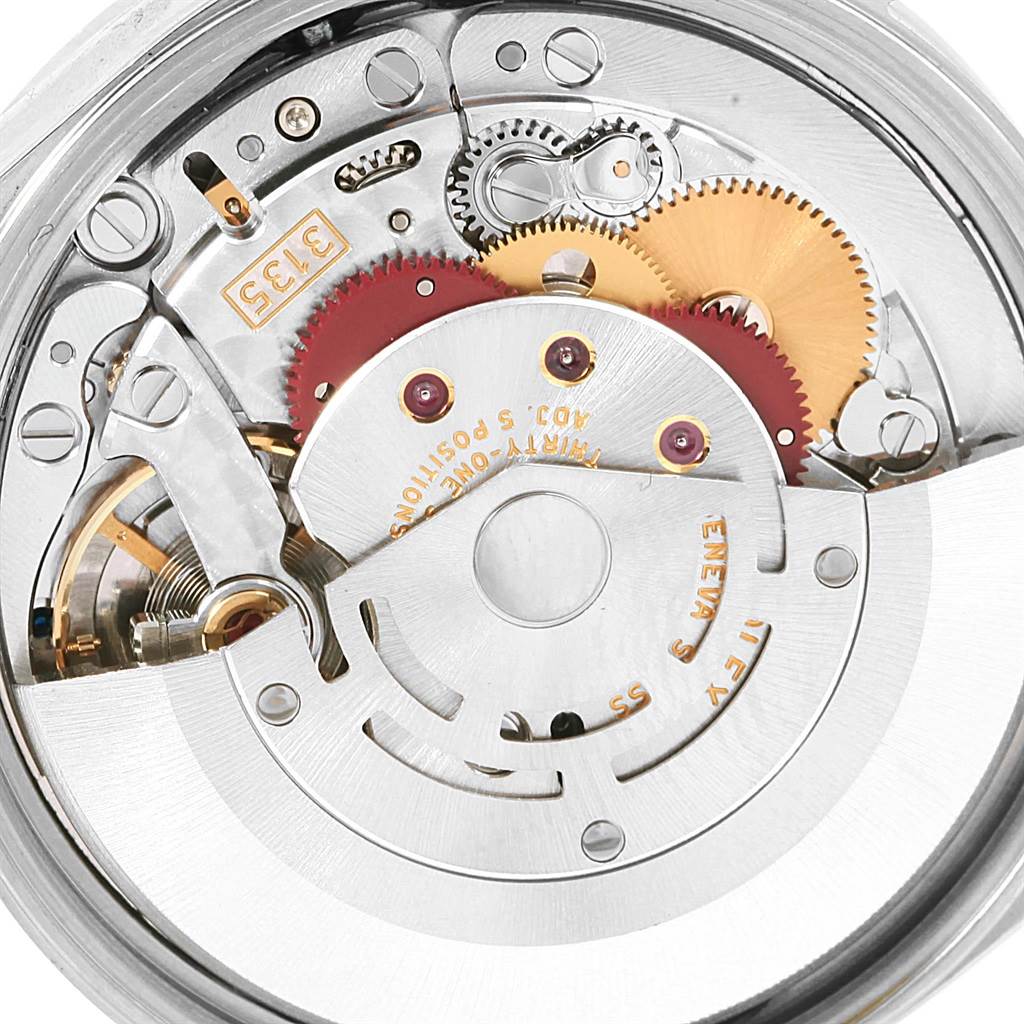 This image shows a close-up of the internal mechanism of a Rolex Date 15200 Men's Stainless Steel Silver Dial 15200 Men's Stainless Steel Silver Dial model watch, highlighting gears and the rotor.