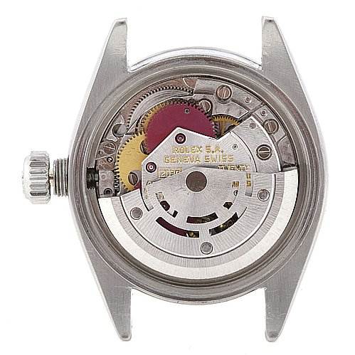 This image shows the movement and internal mechanisms of a Rolex Date 6917 Women's Stainless Steel Mother of Pearl Dial 6917 Women's Stainless Steel Mother of Pearl Dial model watch from a rear angle.