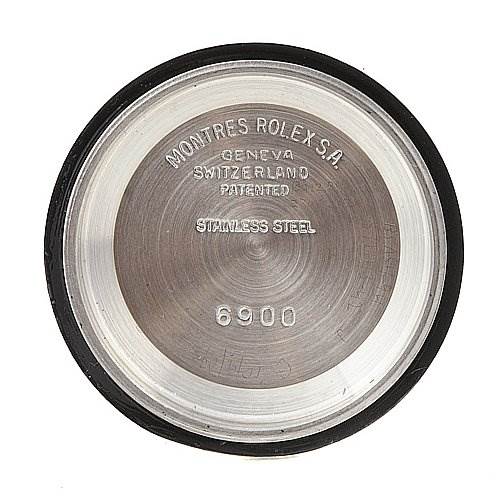 The image shows the interior side of the back case of a Rolex Date 6917 Women's Stainless Steel Mother of Pearl Dial 6917 Women's Stainless Steel Mother of Pearl Dial model watch.