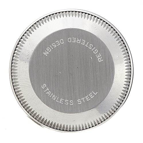 The image shows the back case cover of a Rolex Date 6917 Women's Stainless Steel Mother of Pearl Dial 6917 Women's Stainless Steel Mother of Pearl Dial model watch, viewed from a top-down angle.