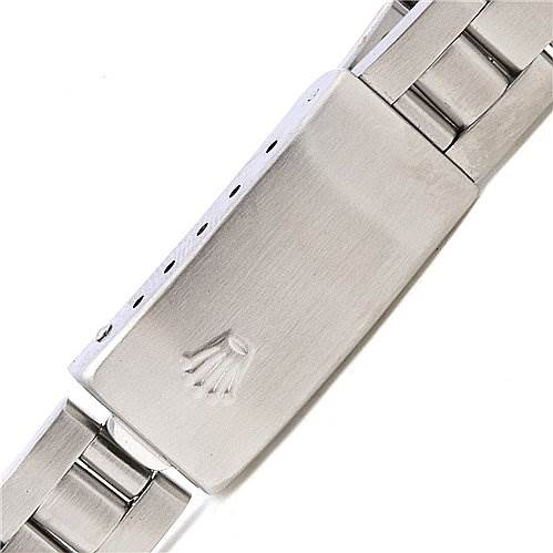This image shows a close-up angle of the clasp and part of the bracelet of a Rolex Date 79240 Women's Stainless Steel White Dial 79240 Women's Stainless Steel White Dial model watch.