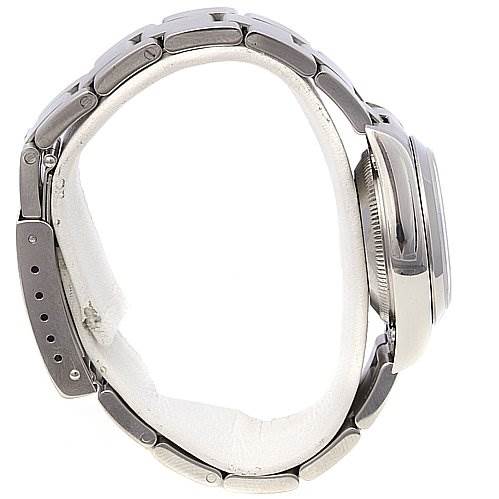 The image shows a side view of the Rolex Date 79160 Women's Stainless Steel White Dial 79160 Women's Stainless Steel White Dial model watch, highlighting the bracelet and case.