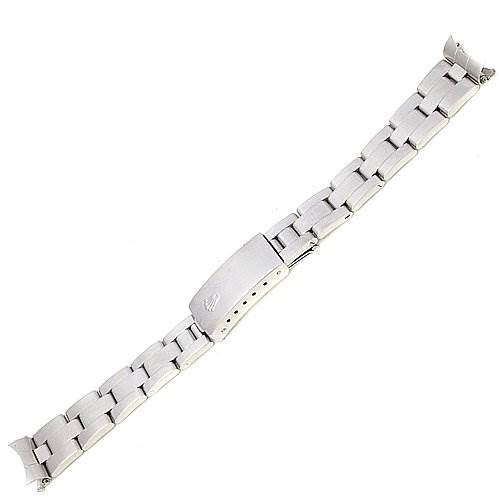 The image shows a top view of a silver metal bracelet for the Rolex Date 79160 Women's Stainless Steel White Dial 79160 Women's Stainless Steel White Dial model watch.