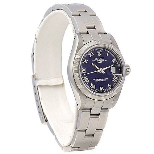 Rolex Date Ladies Ss Watch Blue Roman Dial 69190 SwissWatchExpo