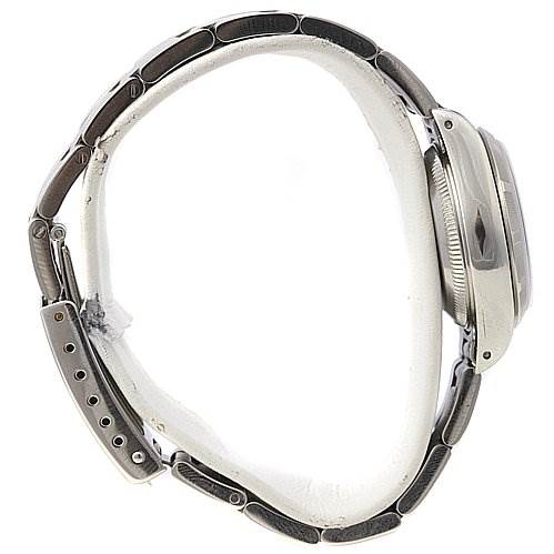 This image shows a side view of a Rolex Date 69190 Women's Stainless Steel Blue Dial 69190 Women's Stainless Steel Blue Dial model watch, focusing on the bracelet and case.