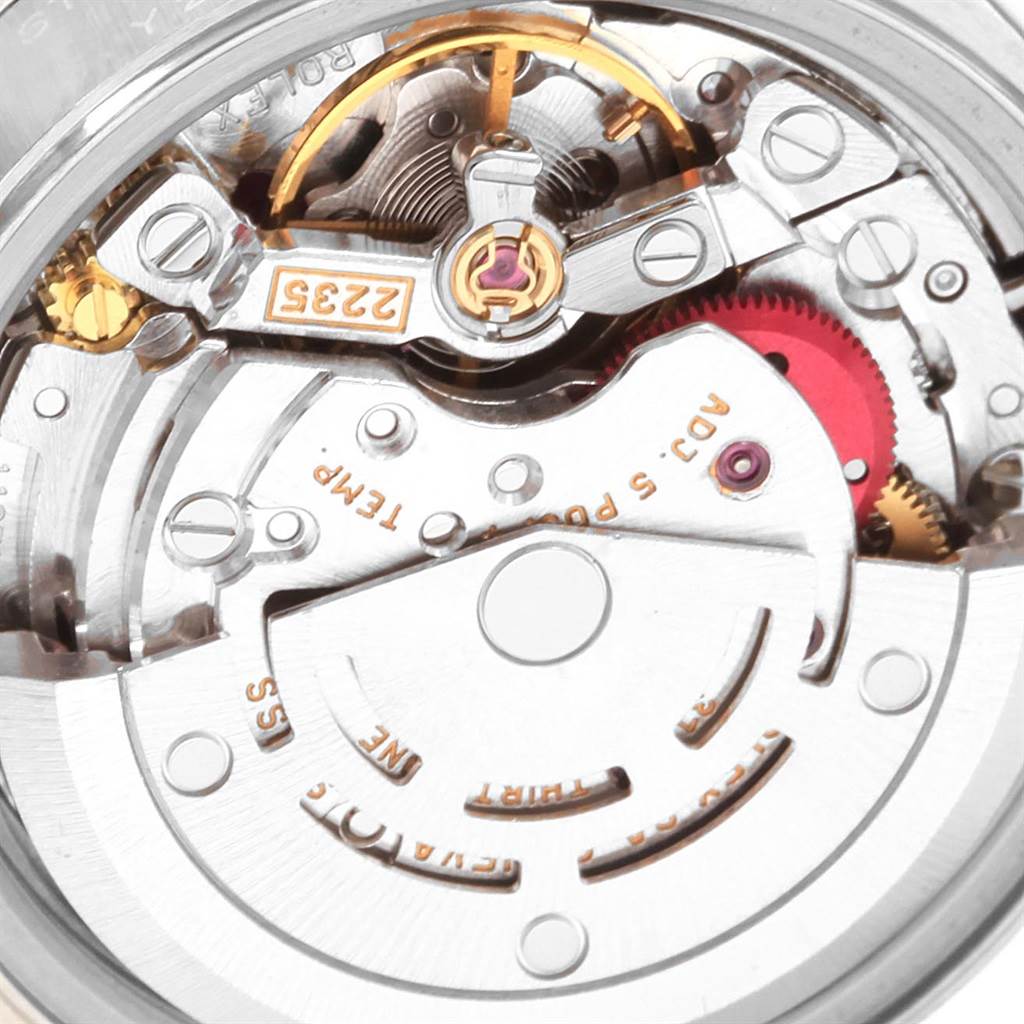 This image shows the inner movement mechanism of a Rolex Date 79160 Women's Stainless Steel Silver Dial 79160 Women's Stainless Steel Silver Dial model watch from a close-up angle.