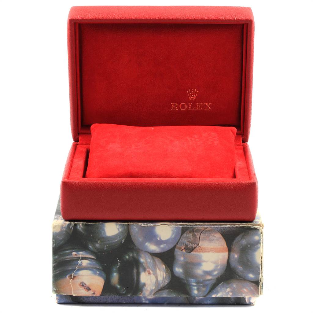 This image shows an open Rolex watch box with padding, designed for the Rolex Date 79174 Women's Stainless Steel Silver Dial 79174 Women's Stainless Steel Silver Dial model.