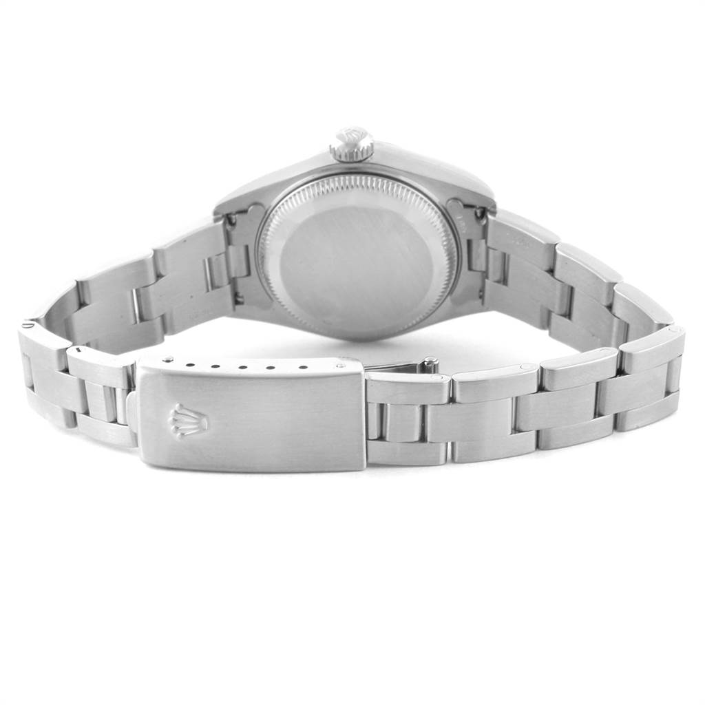 The image shows the back and band clasp of a Rolex Date 79160 Women's Stainless Steel Pink Dial 79160 Women's Stainless Steel Pink Dial model watch.