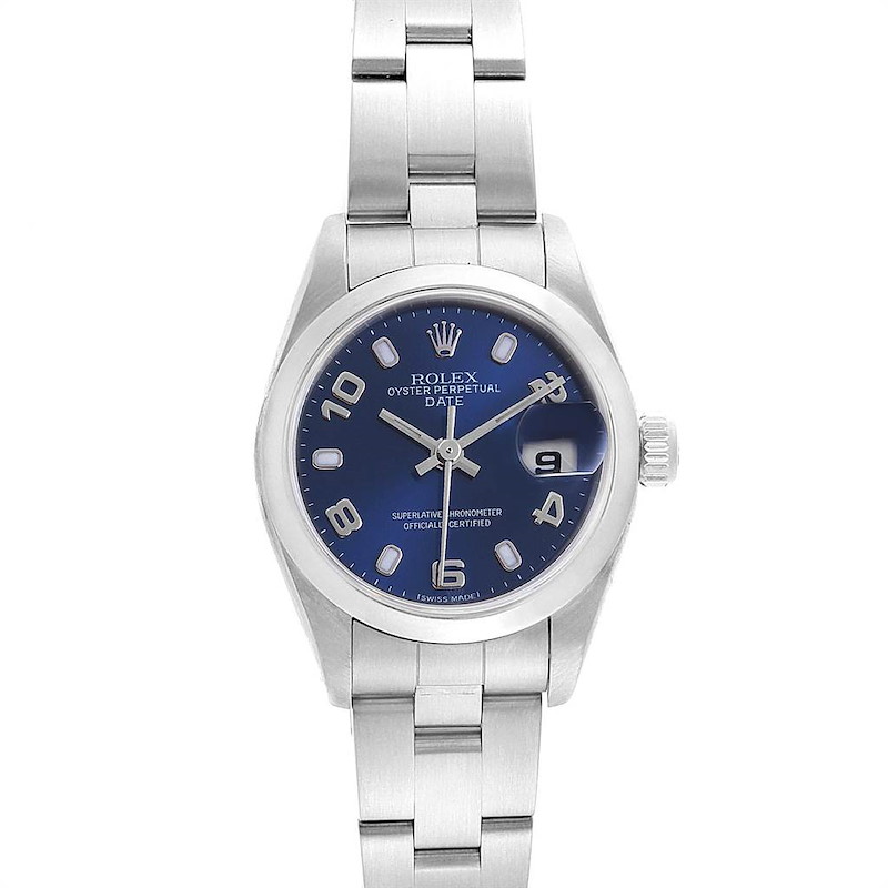 Rolex Date Blue Dial Domed Bezel Steel Ladies Watch 79160 SwissWatchExpo