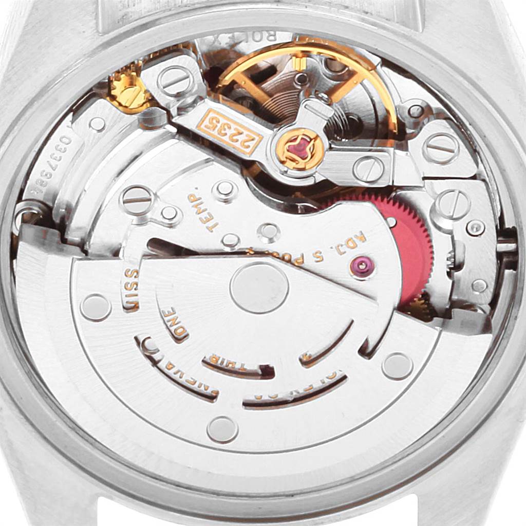 This image shows the internal mechanical movement of a Rolex Date 79160 Women's Stainless Steel Blue Dial 79160 Women's Stainless Steel Blue Dial model watch, viewed from the back.