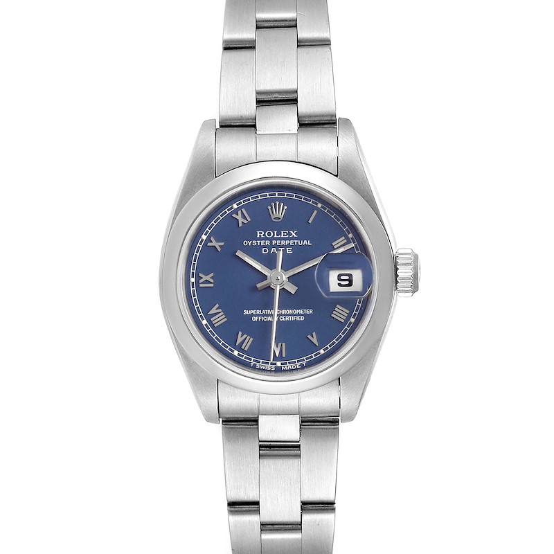 Rolex Date Blue Dial Oyster Bracelet Steel Ladies Watch 69160 SwissWatchExpo