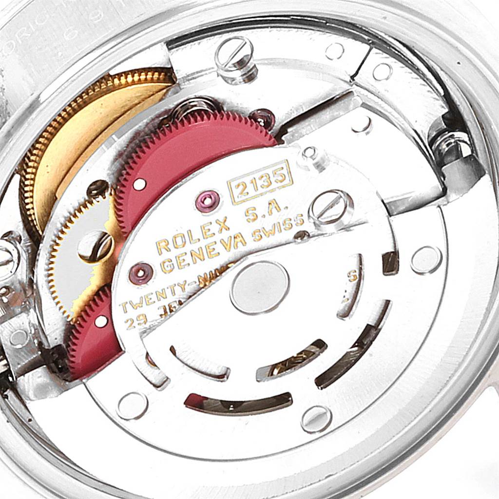 Close-up view of the movement parts for a Rolex Date 69160 Women
s Stainless Steel Blue Dial 69160 Women
s Stainless Steel Blue Dial model watch.