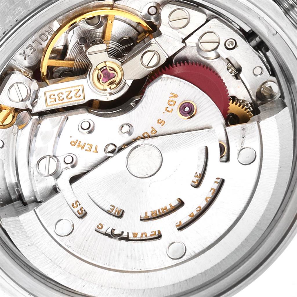 This image shows the internal mechanism of a Rolex Date 79190 Women
s Stainless Steel Pink Dial 79190 Women
s Stainless Steel Pink Dial model watch from an overhead angle.
