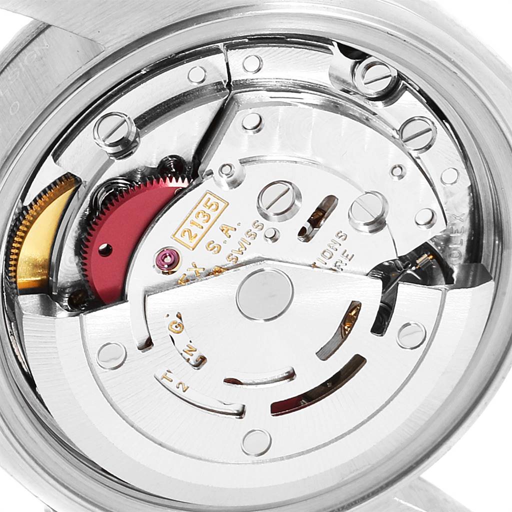 This image shows the internal movement mechanism of a Rolex Date 69240 Women's Stainless Steel White Dial 69240 Women's Stainless Steel White Dial model watch, viewed from the back.