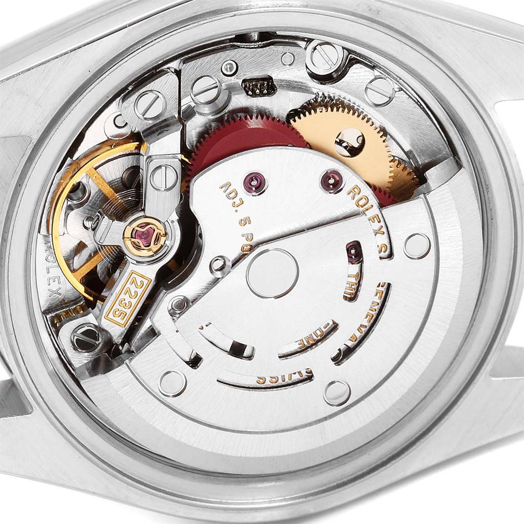 This image shows the internal movement and mechanics of a Rolex Date 79160 Women
s Stainless Steel Blue Dial 79160 Women
s Stainless Steel Blue Dial model watch viewed from the back.