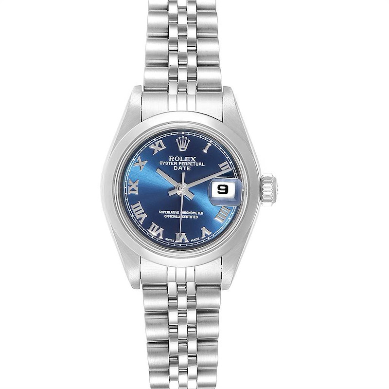 Rolex Date Blue Roman Dial Steel Ladies Watch 79160 Box Papers SwissWatchExpo