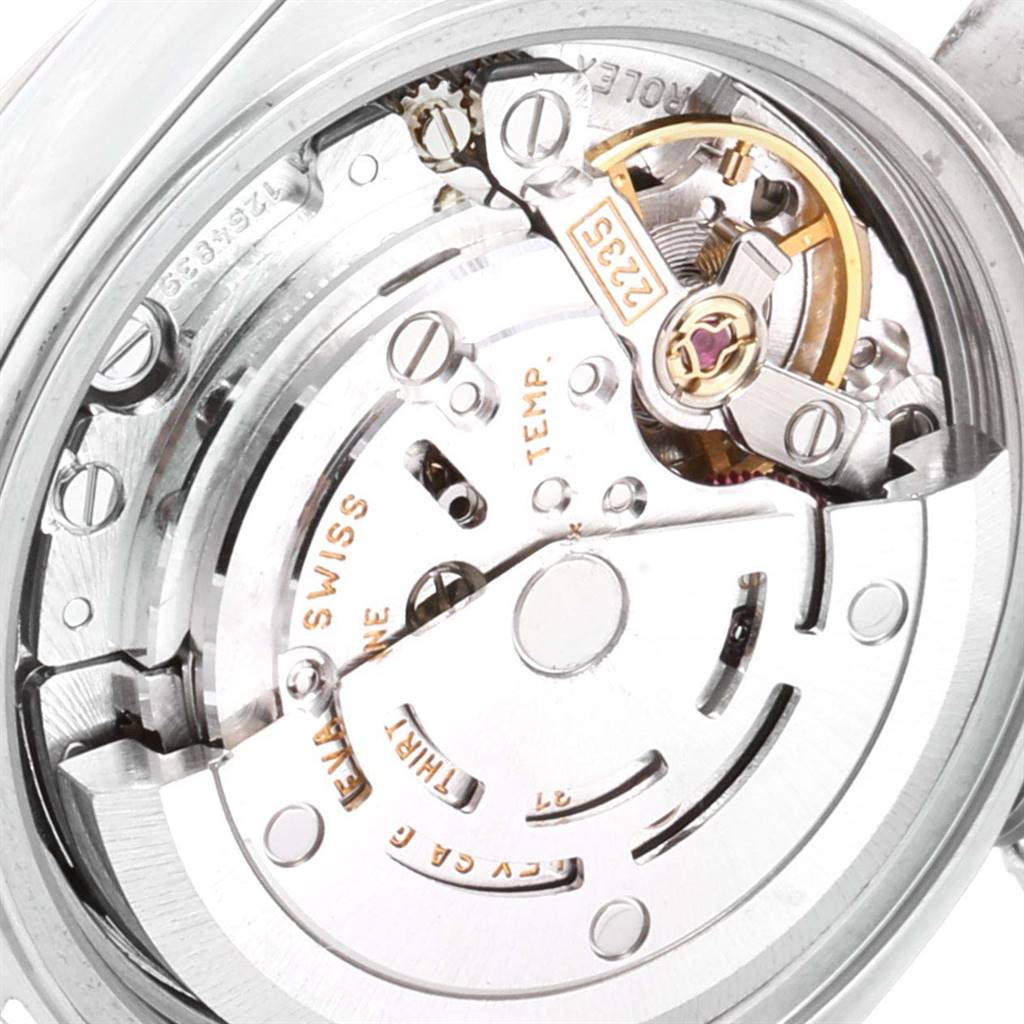 The image shows a close-up view of the internal mechanism of a Rolex Date 79160 Women's Stainless Steel White Dial 79160 Women's Stainless Steel White Dial model watch.