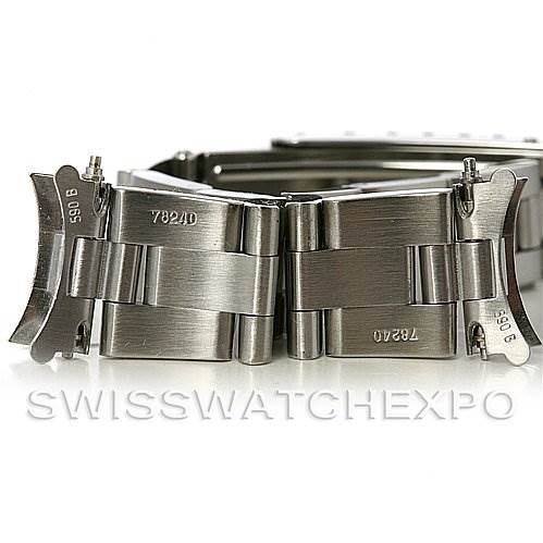 This image shows a close-up of the clasp and links of a Rolex Date 79160 Women's Stainless Steel Pink Dial 79160 Women's Stainless Steel Pink Dial model metal watch band.