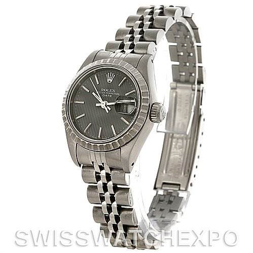 Rolex Oyster Perpetual Date Ladies Steel Gray Tapestry Dial 69240 SwissWatchExpo