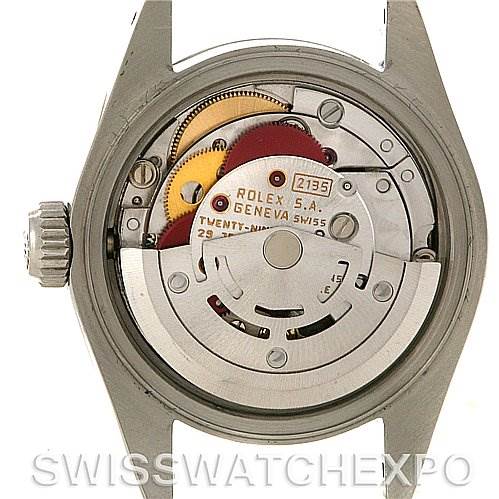 This image shows the back view of the Rolex Date 69240 Women's Stainless Steel Grey Dial 69240 Women's Stainless Steel Grey Dial watch, showcasing its internal movement components.