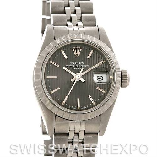 Photo of Rolex Oyster Perpetual Date Ladies Steel Gray Tapestry Dial 69240