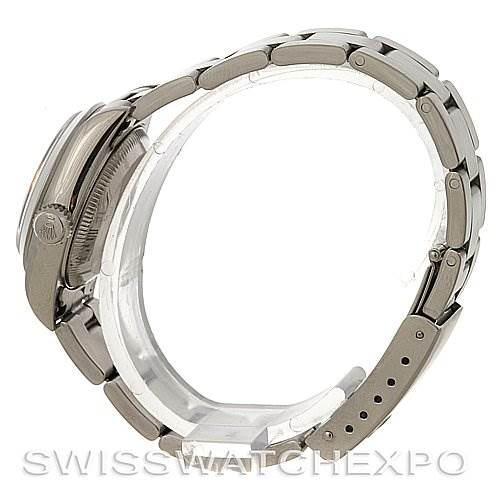 This image shows a side view of the case, crown, and bracelet of a Rolex Date 79160 Women
s Stainless Steel White Dial 79160 Women
s Stainless Steel White Dial model watch.