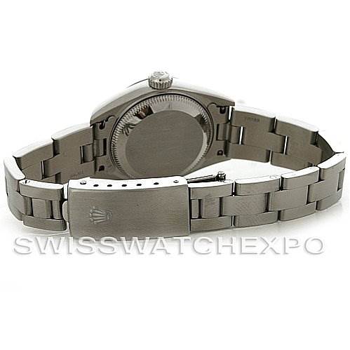 This photo shows the backside and clasp of the Rolex Date 79160 Women
s Stainless Steel White Dial 79160 Women
s Stainless Steel White Dial model watch.