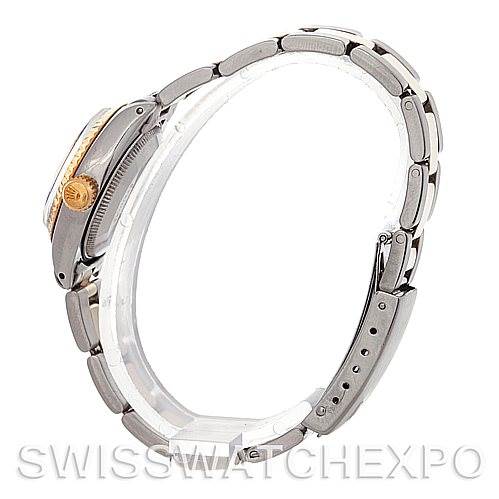 This image shows a side profile of the Rolex Date 6917 Women's Stainless Steel Silver Dial 6917 Women's Stainless Steel Silver Dial model watch, highlighting the crown and bracelet.