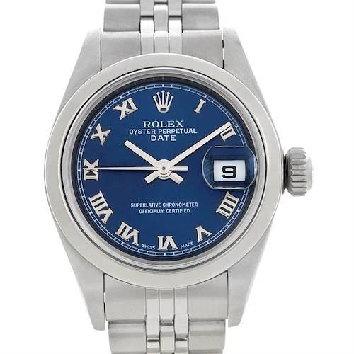 Photo of Rolex Date Blue Roman Dial Ladies Steel Watch 79160