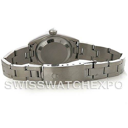 This image shows the back view and bracelet of a Rolex Date 79190 Women's Stainless Steel White Dial 79190 Women's Stainless Steel White Dial model watch.