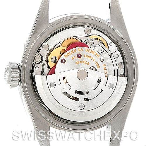 This image shows the internal movement mechanism of the Rolex Date 79190 Women's Stainless Steel White Dial 79190 Women's Stainless Steel White Dial model watch from a rear, open-caseback angle.