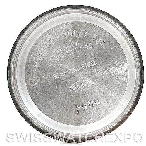 This is the inner case back of a Rolex Date 79160 Women's Stainless Steel Blue Dial 79160 Women's Stainless Steel Blue Dial model watch, showing inscriptions including manufacturing details and material.