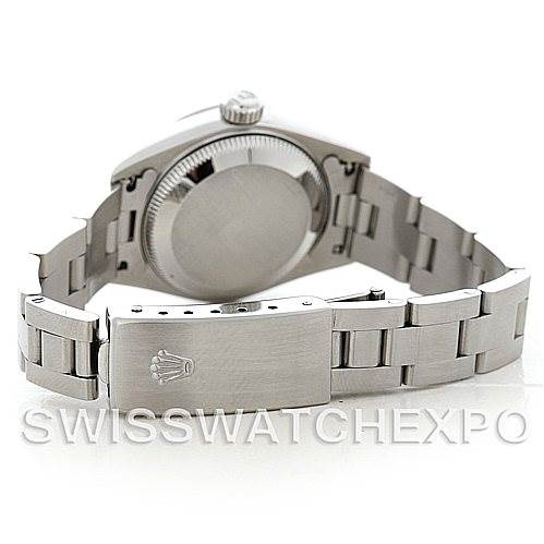 The image shows the back case, bracelet, and clasp of a Rolex Date 79160 Women's Stainless Steel Blue Dial 79160 Women's Stainless Steel Blue Dial model watch.