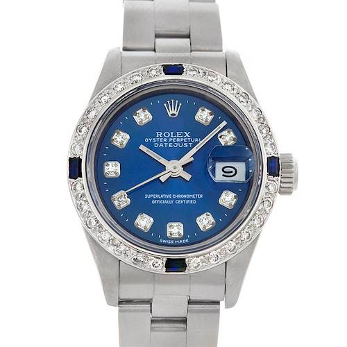 Photo of Rolex Date Ladies Steel Diamond Sapphire Watch 69190