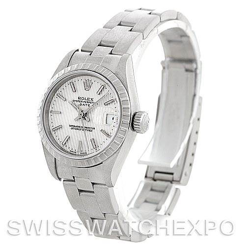 Rolex Date Ladies Steel Silver Typestry Dial Watch 79240 SwissWatchExpo