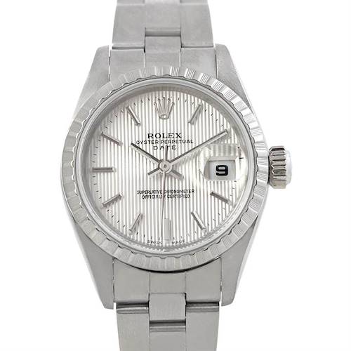 Photo of Rolex Date Ladies Steel Silver Typestry Dial Watch 79240