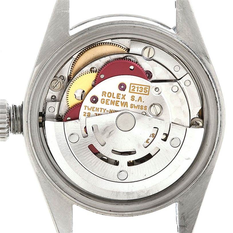 This image shows the internal movement parts of the Rolex Date 69160 Women's Stainless Steel White Dial 69160 Women's Stainless Steel White Dial model watch, viewed from the back with the case removed.