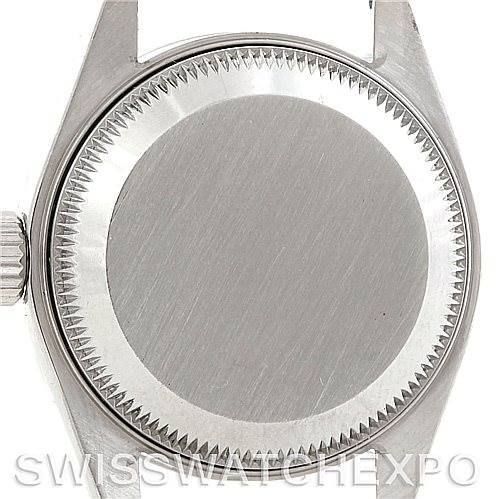 This image shows the case back of a Rolex Date 79240 Women's Stainless Steel Pink Dial 79240 Women's Stainless Steel Pink Dial model watch, viewed from the rear angle.