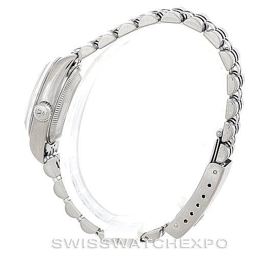 This image shows a side view of the Rolex Date 79160 Women's Stainless Steel Pink Dial 79160 Women's Stainless Steel Pink Dial model watch, highlighting the bracelet and the watch case profile.