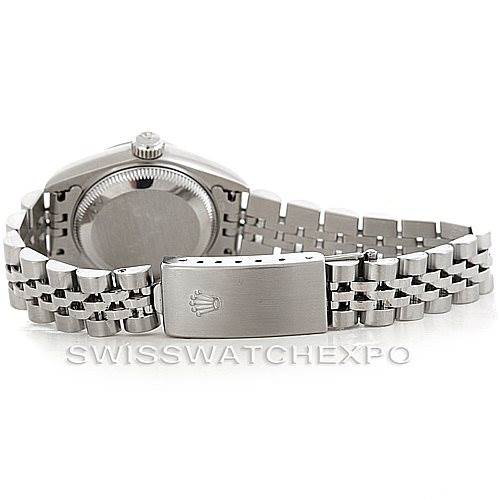 This image shows the back case and bracelet clasp of the Rolex Date 79160 Women's Stainless Steel Pink Dial 79160 Women's Stainless Steel Pink Dial model watch.