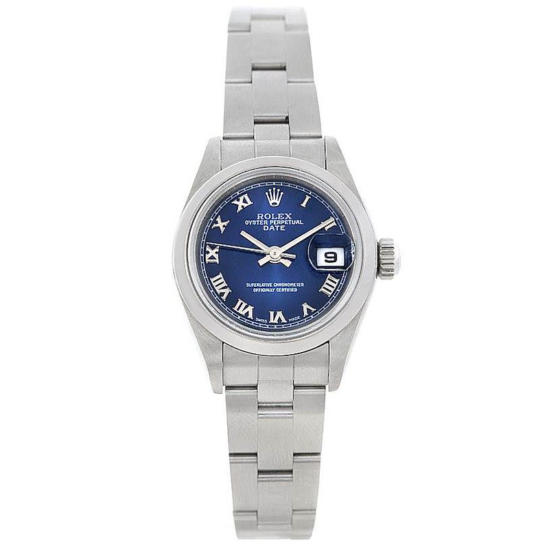 Rolex Date Blue Roman Dial Ladies Steel Watch 79240 SwissWatchExpo
