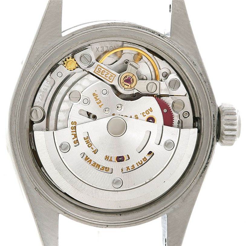 This image shows the internal movement mechanism of a Rolex Date 79240 Women's Stainless Steel Blue Dial 79240 Women's Stainless Steel Blue Dial model watch from the back.